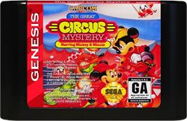 Cartridge artwork for Great Circus Mystery Starring Mickey And Minnie, The on the Sega Genesis.