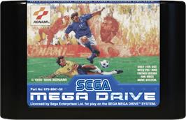 Cartridge artwork for International Superstar Soccer Deluxe on the Sega Genesis.