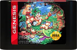 Cartridge artwork for Joe & Mac: Caveman Ninja on the Sega Genesis.