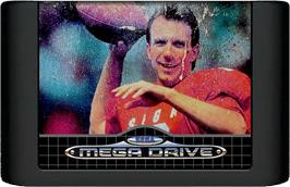 Cartridge artwork for Joe Montana Football on the Sega Genesis.