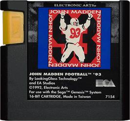 Cartridge artwork for John Madden Football '93 on the Sega Genesis.