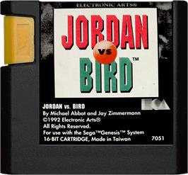 Cartridge artwork for Jordan vs. Bird: One-on-One on the Sega Genesis.