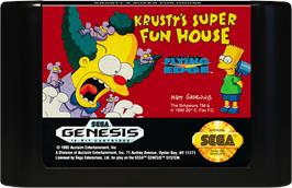 Cartridge artwork for Krusty's Super Fun House on the Sega Genesis.