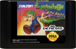 Cartridge artwork for Lemmings on the Sega Genesis.