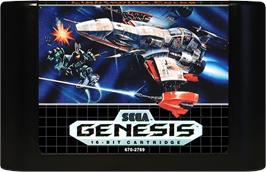 Cartridge artwork for Lightning Force: Quest for the Darkstar on the Sega Genesis.