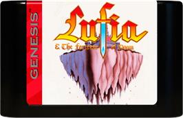 Cartridge artwork for Lufia And The Fortress Of Doom on the Sega Genesis.