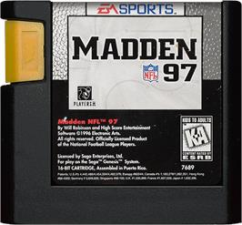Cartridge artwork for Madden NFL '97 on the Sega Genesis.