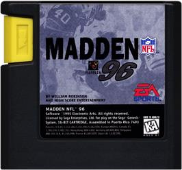 Cartridge artwork for Madden Nfl 96 on the Sega Genesis.