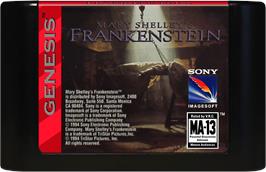 Cartridge artwork for Mary Shelley's Frankenstein on the Sega Genesis.