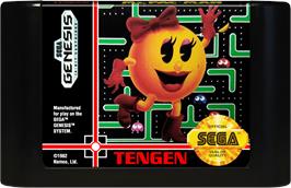 Cartridge artwork for Ms. Pac-man on the Sega Genesis.