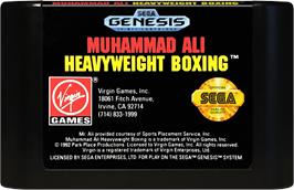 Cartridge artwork for Muhammad Ali Heavyweight Boxing on the Sega Genesis.