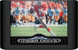 Cartridge artwork for NFL Sports Talk Football '93 Starring Joe Montana on the Sega Genesis.