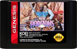 Cartridge artwork for New Horizons on the Sega Genesis.