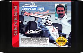 Cartridge artwork for Newman-Haas IndyCar Featuring Nigel Mansell on the Sega Genesis.