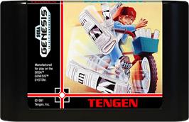 Cartridge artwork for Paperboy on the Sega Genesis.