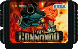 Cartridge artwork for Papi Commando on the Sega Genesis.