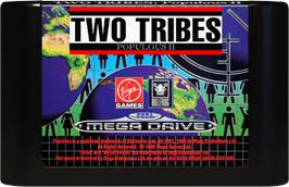 Cartridge artwork for Populous 2 - Two Tribes on the Sega Genesis.