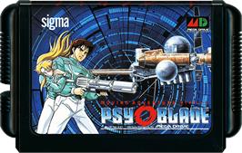 Cartridge artwork for Psy-o-blade on the Sega Genesis.