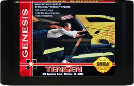 Cartridge artwork for Race Drivin' on the Sega Genesis.