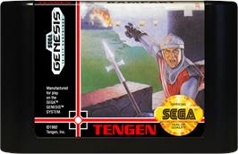 Cartridge artwork for Rampart on the Sega Genesis.