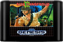 Cartridge artwork for Rick Dangerous on the Sega Genesis.