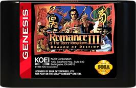 Cartridge artwork for Romance Of The Three Kingdoms 3 - Dragon Of Destiny on the Sega Genesis.