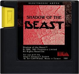 Cartridge artwork for Shadow Of The Beast on the Sega Genesis.