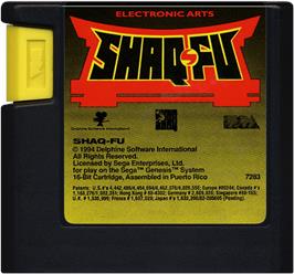 Cartridge artwork for Shaq-fu on the Sega Genesis.