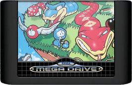 Cartridge artwork for Snake Rattle 'n Roll on the Sega Genesis.