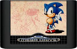 Cartridge artwork for Sonic The Hedgehog on the Sega Genesis.