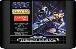 Cartridge artwork for Strider 2 on the Sega Genesis.