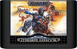 Cartridge artwork for Sunset Riders on the Sega Genesis.