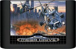 Cartridge artwork for Super Thunder Blade on the Sega Genesis.