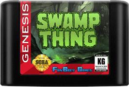 Cartridge artwork for Swamp Thing on the Sega Genesis.