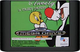 Cartridge artwork for Sylvester and Tweety in Cagey Capers on the Sega Genesis.