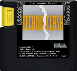 Cartridge artwork for Technoclash on the Sega Genesis.