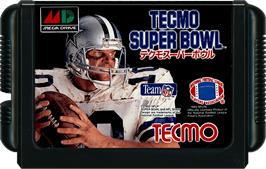Cartridge artwork for Tecmo Super Bowl on the Sega Genesis.