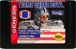 Cartridge artwork for Tecmo Super Bowl on the Sega Genesis.