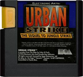 Cartridge artwork for Urban Strike on the Sega Genesis.