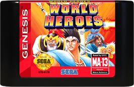 Cartridge artwork for World Heroes on the Sega Genesis.