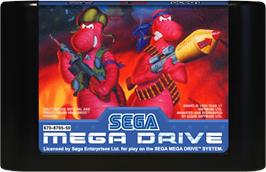 Cartridge artwork for Worms on the Sega Genesis.