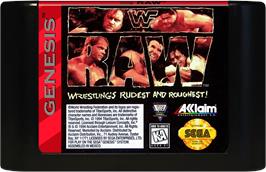 Cartridge artwork for Wwf Raw on the Sega Genesis.