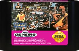 Cartridge artwork for Wwf Super Wrestlemania on the Sega Genesis.