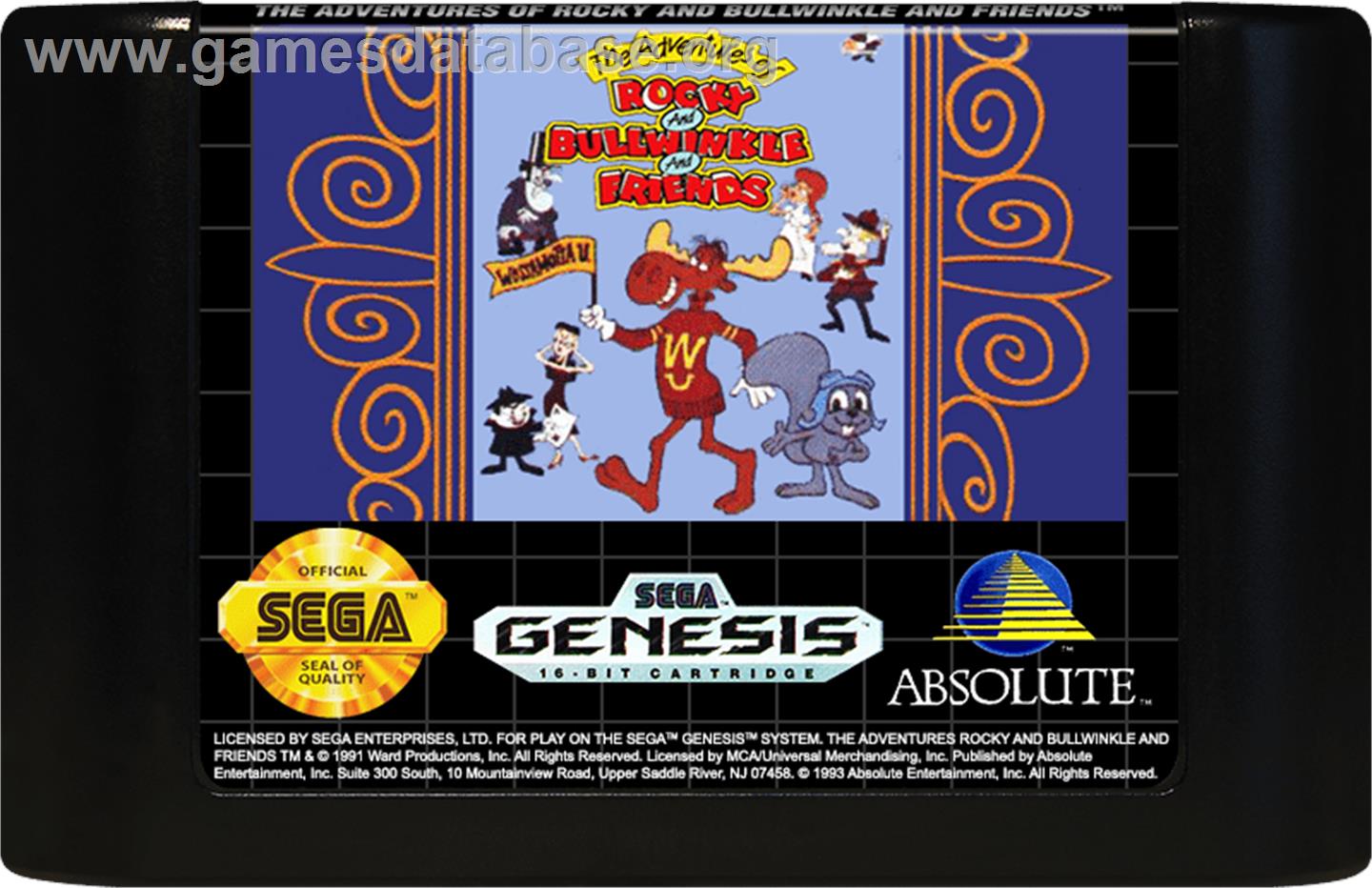 Adventures Of Rocky And Bullwinkle And Friends, The - Sega Genesis - Artwork - Cartridge