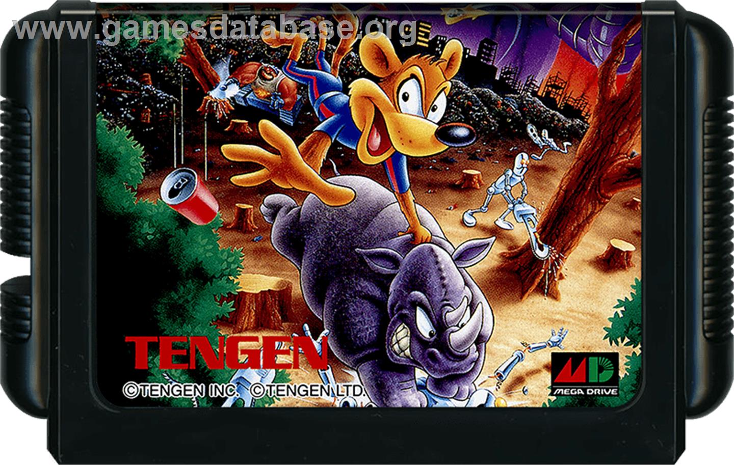 Awesome Possum Kicks Dr. Machino's Butt! - Sega Genesis - Artwork - Cartridge
