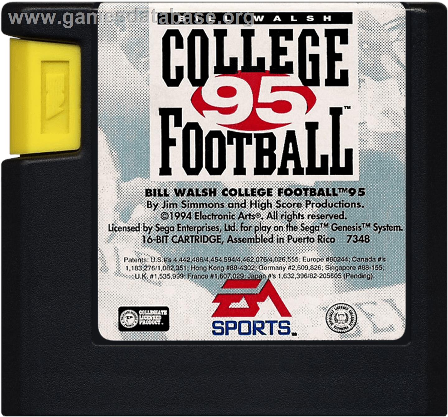 Bill Walsh College Football '95 - Sega Genesis - Artwork - Cartridge