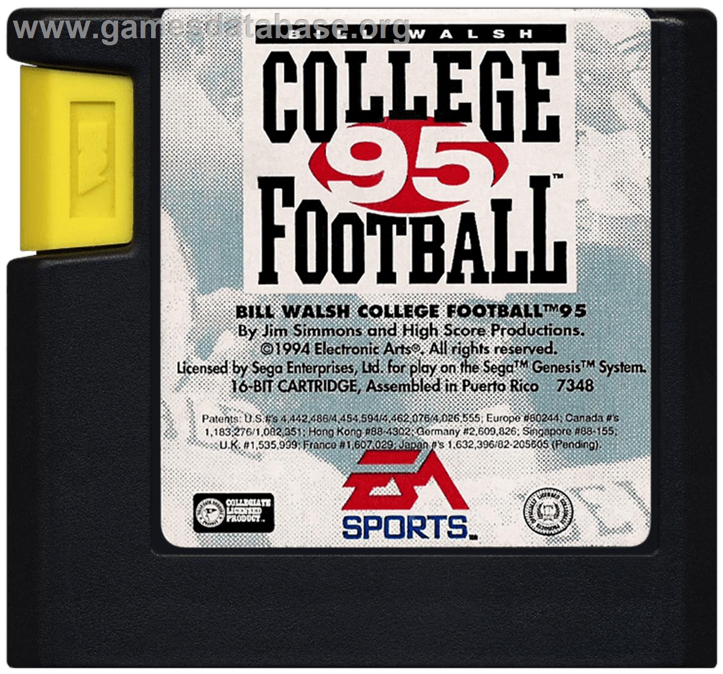 Bill Walsh College Football 95 - Sega Genesis - Artwork - Cartridge