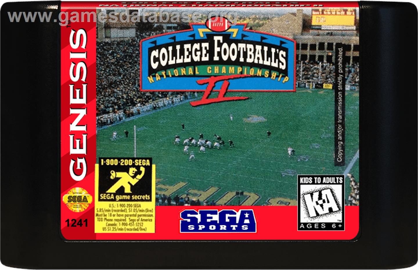 College Football's National Championship 2 - Sega Genesis - Artwork - Cartridge