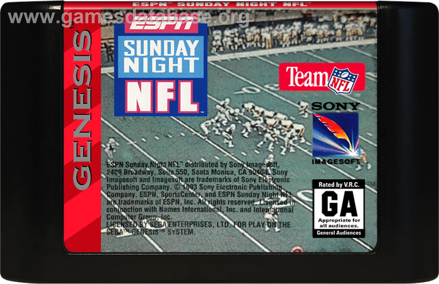 Espn Sunday Night Nfl - Sega Genesis - Artwork - Cartridge