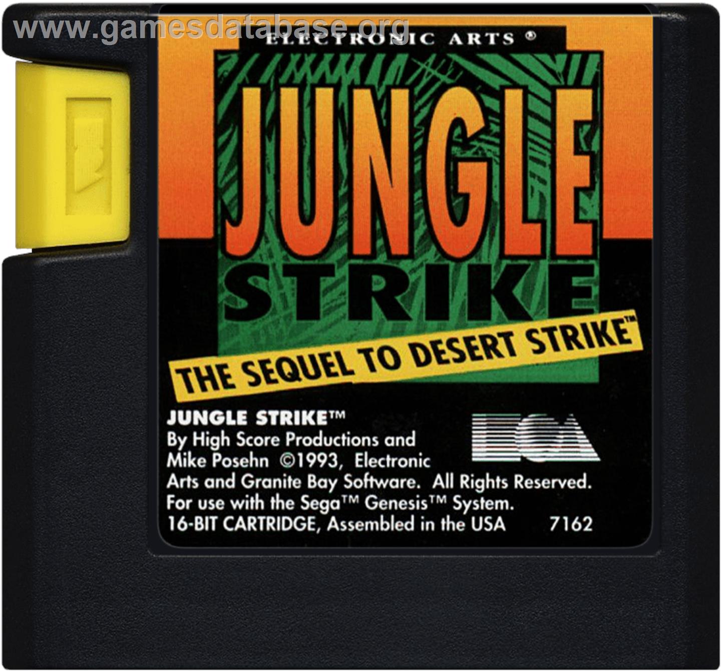 Jungle Strike - The Sequel To Desert Strike - Sega Genesis - Artwork - Cartridge